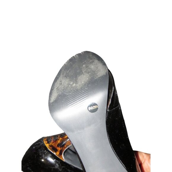 Jessica Simpson Ann Black Patent Leather Peep Toe Pumps with Tortoise Heels 8.5 - Picture 8 of 10
